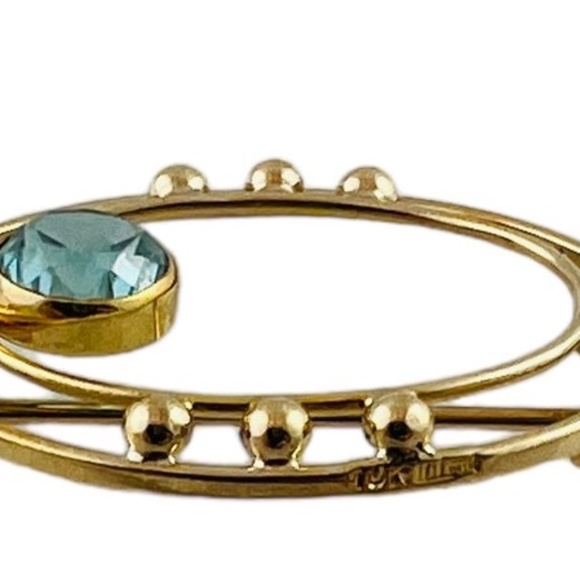 10K Yellow Gold Open Oval Blue Zircon Brooch #15684 - Picture 6 of 9